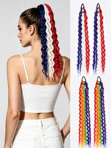 2Pcs 18Inch Long Curly Ponytail With Elastic Hair Rope Hair Extensions Suitable For Daily Wear And Various Holiday Occasions - Multicolor - View 2