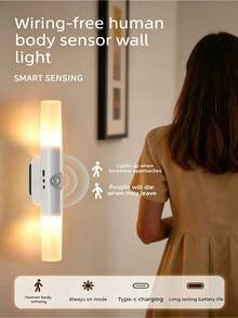 RGB/3-Color Temperature Motion Sensor LED Night Light, USB Rechargeable Wireless Dimmable Light, Suitable For Bedroom, Stairs, Closet, Hallway, Kitchen Cabinet - One Size Fits All - View 3