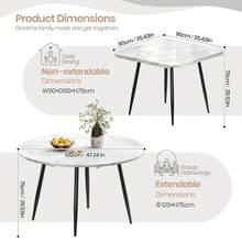Modern White Marble Extendable Kitchen Table With Corduroy Upholstered Chairs For Dining Room, Kitchen - White Table + Dark Blue Chair - View 2