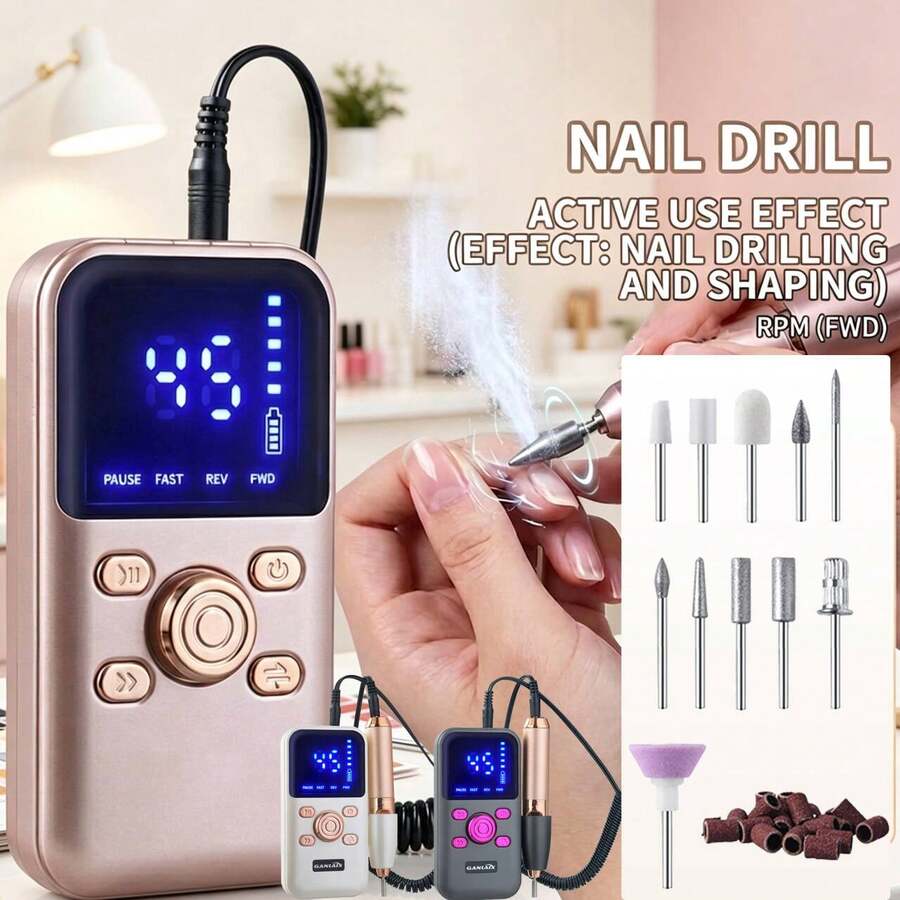USB Rechargeable Electric Nail File Set - Multi-Speed Adjustable, Portable Nail Polisher And Foot Care Tool, Includes Nail File And Dead Skin Scraper, Suitable For Home Manicure Salon, Professional Nail And Pedicure Shaping Tool, Professional Nail Drill, Battery Capacity: 1800mAh - A - View 1
