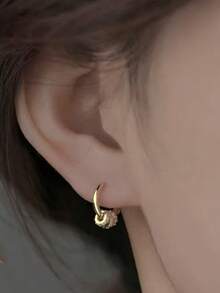 1 Pair Gold-Tone Rhinestone Hoop Earrings For Women, Niche Design, Fashionable Commuter Versatile Earrings, Light Luxury Premium Style - Gold - View 2