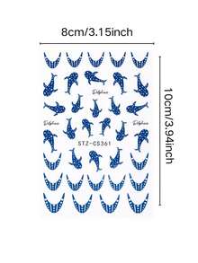 1pc Ocean Dolphin Theme Decorative Sticker, Polka Dot Dolphin With Crescent Moon Design Combination Pattern, Self-Adhesive Backing, Comes With Tweezers, Suitable For IPad, Laptop, Notebook, Earphones And Other Decorations - Whale Design - View 3