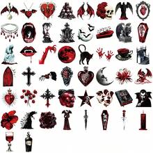 50Pcs Clear Dark Vampire Halloween Stickers, Gothic Red‑Tone Spooky Decals For Gift Wrapping Journal Water Bottle Craft Deco - 50pcs/set - View 2