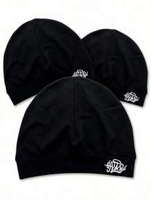 Solid Color Letter Street Style Nylon Embroidered Skull Beanie, All Season Spring Autumn Knit Hat, Outdoor Running Soft High Elastic Knit Hat - S - View 8