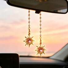 1pc Vintage Pearl Sun Pendant, Elegant Decorative Hanging Accessory For Car Interior - A - View 1