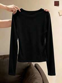 Dernon Women's Warm Thermal Long Sleeve T-Shirt, Slim Fit Top, Black - Black - View 4