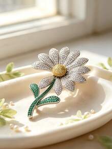 1pc Fashion Daisy Flower Brooch, Metal Decorative Pin, Colorful Floral Collar Accessory, Suitable For Suit Jacket, Scarf, Shawl, Applicable For Daily Wear, Date, Party, Women's Jewelry Accessory - Chrysanthemum - View 4