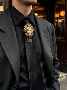 1pc Vintage Fashion Zipper Tie For Men And Women, Suitable For Banquet, Holiday, Travel And Birthday - Black - View 1
