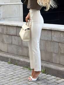 Beige Minimalist Versatile Commuter Slimming Long Pants For Office And Daily Wear - Apricot - View 4