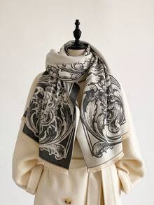 1pc Elegant Floral Pattern Jacquard Faux Cashmere Warm Scarf, Cold-Proof Neck Warmer, Women's Autumn/Winter Fashion Versatile Air Conditioning Shawl Blanket, Suitable For Daily Matching And Decorative Use - Multicolor - View 16