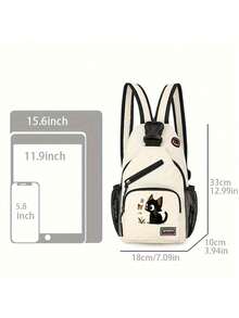 Multi Pockets Sling Backpack, A Fun Black Cat Pattern Design,Casual Nylon Crossbody Bag, Travel Hiking Daypack With Zipper Strap, Perfect Gift - Multicolor - View 10