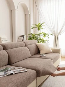 1pc Sofa Cover, Soft Flocked Texture Scratch-Resistant Sofa Pad, Pet-Friendly Skin-Friendly Machine Washable All-Season Furniture Protector - Brown - View 6