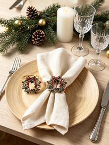 6/12pcs, Christmas Antique Gold Floral Napkin Rings, Suitable For Christmas Restaurant Table Decoration, Christmas Napkin Rings, Suitable For Christmas Table Decoration Napkin Rings, Christmas Napkin Buckles, Christmas Napkin Holders, Christmas Party Napkin Rings - Multicolor - View 3