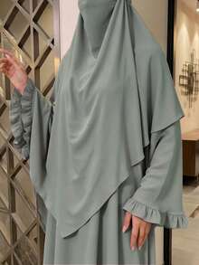 1 set Abaya Muslimah Sederhana, Gaun Maxi Lengan Mengembang Berkerut dengan Khimar Niqab yang Serasi, Pakaian Sholat Islami Longgar Bertekstur Kerut untuk Wanita - MultiWarna - View 26
