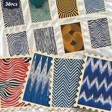 36PCS Retro Optical Line Pattern Stickers, Vintage Paper Base Geometric Art With Swirls, Arches And Radial Striped Motifs In Red, Green, Navy And Mustard Tones. Clean Abstract Decorative Ephemera For Journals, Planners And Laptops - Stamp - View 2