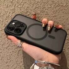 Luxury Matte Wireless Charging Shockproof Phone Case, Compatible With Apple 17/16/15/14/13/12/11 Pro Max S21 22 23 24 25 Plus 25 Ultra, With Semi-Transparent Armor Protective Cover - Black - View 1