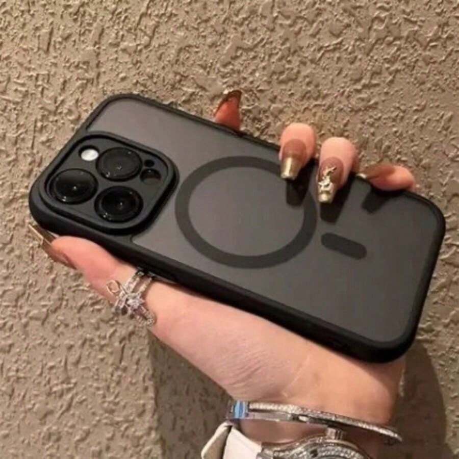 Luxury Matte Wireless Charging Shockproof Phone Case, Compatible With Apple 17/16/15/14/13/12/11 Pro Max S21 22 23 24 25 Plus 25 Ultra, With Semi-Transparent Armor Protective Cover - Black - View 1
