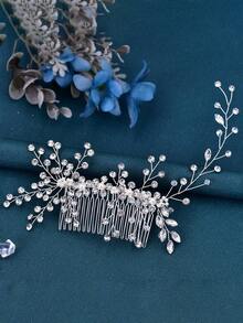 1pc Elegant Rhinestone Decorative Comb For Wedding Party Hairstyles Bridal Bridesmaids Dress Up - Silver - View 6