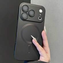 Magnetic Compatible With Iphone 18 Pro Max Cover, Built-In Camera Lens Protector, Slim Thin Soft Silicone Bumper Shockproof Metallic Luster Phone Case,Compatible With IPhone 17 16e 15 14 13 12 11 Pro Plus - Black - View 3