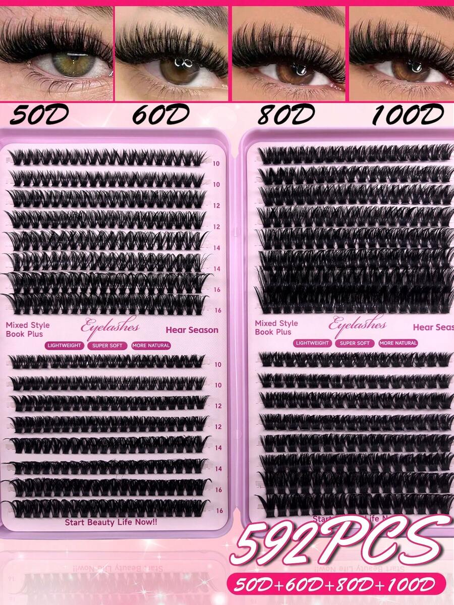640/592簇 DIY 假睫毛套組,10D+20D+30D+40D/30D+40D+50D+60D/50D+60D+80D+100D 大容量混裝包,10-16mm,D捲度,適合居家使用 - D - 查看 1