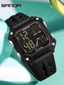 SANDA Men Women Fashion Electronic Watch Large Digital DisplayDual Time Week Date 5ATM Waterproof Student Sports Wristwatch - Black - View 5
