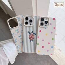 3件裝波點愛心條紋元素 TPU 防震全包覆精準保護殼，適用於 Apple 11/12/13/14/15/16/17 Pro Max - 彩色 - 查看 1