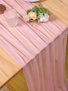 1pc/5pcs Set Light Pink Sheer Mesh Table Runner, Cheesecloth For Wedding Party Dining Table Decor, Rustic Table Runner For Bridal Shower, Birthday, Home Party Supplies - Light Pink - View 3