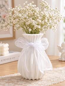 1pc White Bowknot Vase, Minimalist High-End Design, Suitable For Room Decoration, Home Living Room Desktop Study Dining Room Office Decor, Exquisite Craftsmanship. Suitable For Fresh Flowers And Dried Flowers, Minimalist Home Decor, Perfect For Windowsill, Desk, Bedroom, Creating Atmosphere, Essential For Flower Arrangement, Vase Designed Specifically For Fresh Flower Display - White - View 6