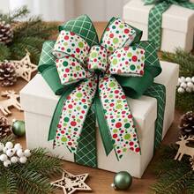 2 Rolls Christmas Wired Ribbon Set - 5cm Width, Red & Green Polka Dot And Green Argyle Print Satin Ribbon, Suitable For Christmas Tree Decoration, Wreath Bow Making, DIY Handmade Gift Wrapping Ribbon - Green + Polka Dot - View 5