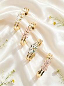 1 Set 4pcs Colorful Children's Bracelet Set, Bowknot, Small Flower, Panda Design, Exquisite And Eye-Catching, Adjustable Size, Suitable For Daily Wear And Festive Jewelry - Gold - View 5