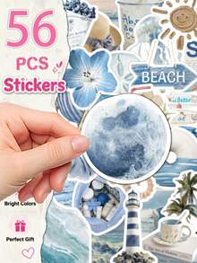 56pcs Coastal Aesthetic Stickers For Adults Teens Sticker Enthusiasts Scrapbooking Journaling Laptops Skateboards Add A Fun Touch To Your Devices! - A - View 6