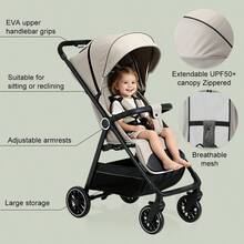 Lightweight Baby Stroller, FoldableStroller, Extended Sun Canopy ,Adjustable Backrest, Breathable Mesh, Easy To Carry, Suitable For Travel - Khaki - View 5