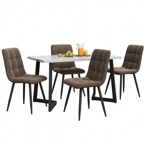Dining Set (Set, 117*68cm Dining Table With 4 Chairs), Rectangular Dining Table Modern Kitchen Table Set, Dining Chair Brown Velvet Kitchen Chair, Golden Table Legs - Brown 1 - View 1