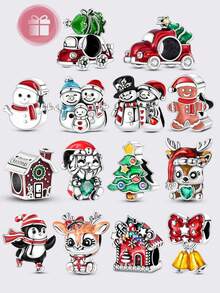 1 Pieces Original Design Silvery Color Christmas Charms Beads Colorful Christmas Tree Snowman Cubic Zirconia Inlay Fits Original Bracelet DIY Making - Multicolor - View 1