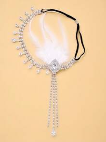 Women's 1920s Feather Headband Teardrop Tassel Flapper Forehead Headpiece For Party Costume Prom - Silver - View 7