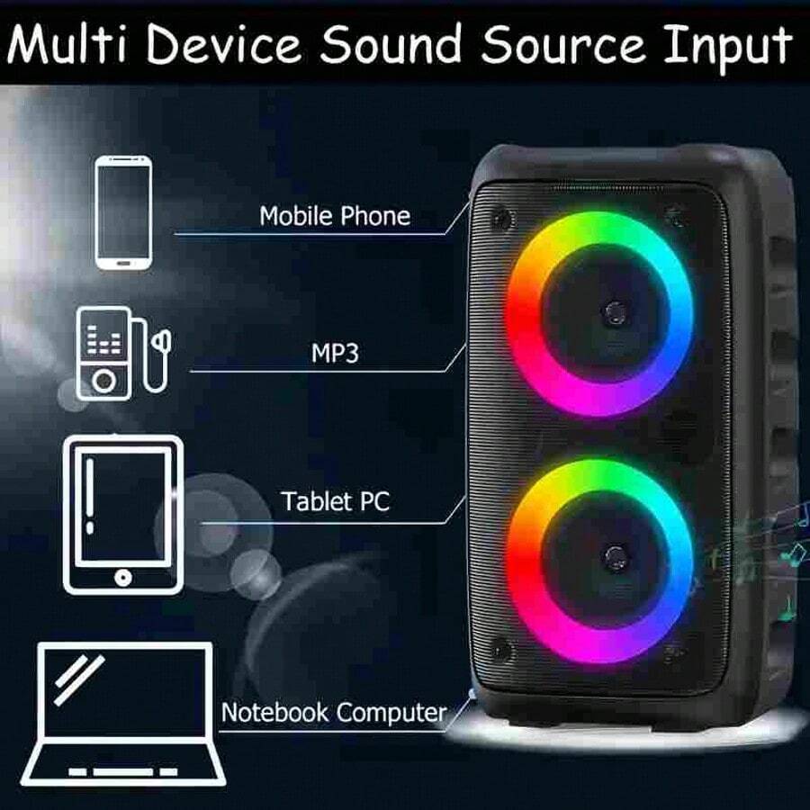 Karaoke Machine - 2 Wired Microphones 85dB, Portable Speaker For Adults, PA System With LED Lights For Singing Karaoke, Supports MicroSD Card/USB, AUX Input, TWS, Suitable For Party Use