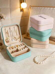 1pc Customized Name Jewelry Storage Box, Portable Handheld Necklace Jewelry Box, Earring Studs Earring Hand Jewelry Necklace Ring Exquisite Mini Box, Personalized Wedding Gift Box, Suitable For Women And Moms, Perfect For Vacation, Back To School, Anniversary, Birthday Gift And Daily Use, Perfect Gift Box For Party, Anniversary, Birthday, Wedding - Multicolor - View 3