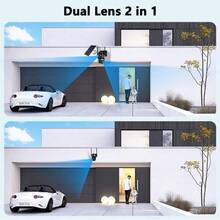 szsinocam 1pc 2K Dual Lens Solar Powered PTZ Camera, 2.4G & 5GHz Dual Band WiFi Outdoor Security Camera, Built-In 6000mAh Battery, Dual View Preview, Full Color Night Vision, AI Human Tracking, Two-Way Audio, Suitable For Home Yard Monitoring - Black - View 2