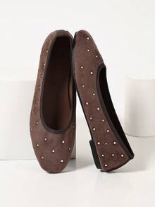 Women's Flat Shoes Comfortable Elegant Brown Rhinestone Ballet Shoes - Brown - View 2
