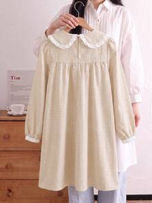Girls' Cotton Plaid College Style Contrast Color Ruffle Peter Pan Collar Autumn Back To School Outfit - Multicolor - View 4