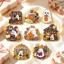 Cute Ghost Halloween Enamel Pins Set, Pumpkin Witch House Brooches, Spooky Fun Lapel Pins For Backpacks Jackets Hats Decor, Halloween Gift For Friends - Multicolor - View 2