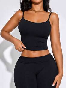 Women's Black High Elastic Seamless Camisole Tank Top, Autumn Layering Innerwear - Black - View 6