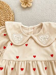 Infant Crawl Suit Spring/Autumn Long Sleeve Peter Pan Collar Triangle Bodysuit Korean Style Baby Girl Heart Print Romper - Apricot - View 4