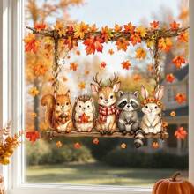 1/4 Hojas de Adhesivos para Ventanas con Diseño de Ardilla de Dibujos Animados Lindos, Calcomanías Estáticas Reutilizables con Hojas de Arce y Calabaza para Decoración de Vidrio de Habitación Infantil en Otoño y Acción de Gracias - Multicolor - Ver 9