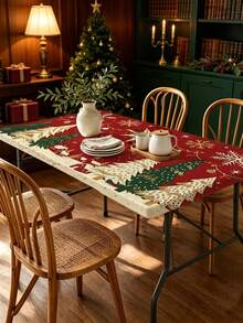 1pc Christmas Element Elastic Band With Elastic Edge, Rectangular Design, Anti-Slip Elastic, Waterproof, Oil-Resistant, Scratch-Resistant, Suitable For Dining Table, Folding Table, Kitchen, Party, Picnic, Camping And Home Decor - Multicolor - View 6