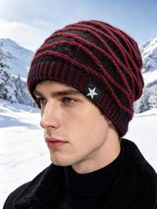 Winter Loose Knit Beanie, Oversized Design, Ribbed Brim With Textured Stripe Details, Comfortable Warm Headwear, Thick Cold-Proof Hat, Unisex, Suitable For Outdoor Hiking, Skiing, Travel, Commuting Seasonal Wear - Multicolor - View 13