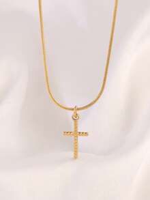 1pc Stainless Steel Cross Pendant Necklace, Women's Gold Delicate Chain Necklace, Women's Jewelry - Cross - View 13