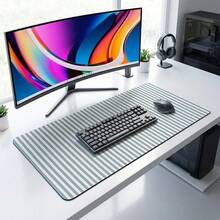 Extra Large Office Desk Mouse Pad, Light Blue And White Vertical Striped Soft Gaming Keyboard Pad, Non-Slip Rubber Bottom Stitched Edge Waterproof Large Desk Mat, Suitable For Office, Home, Laptop Decoration - Mouse Pad - View 4