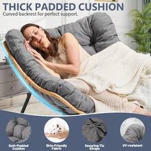 Modern Lounge Rocker, Grey Oversized Papasan Rocking Chair With Thick Cushion, Indoor Outdoor Wide Recliner Chair For Balcony Garden Living Room - Grey - View 6