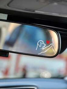 Puppy High Five Car Rearview Mirror Sticker, Simple Line Art Heart Pet Dog Car Interior Decor Sticker, Personalized Car Window Decal - A - View 3
